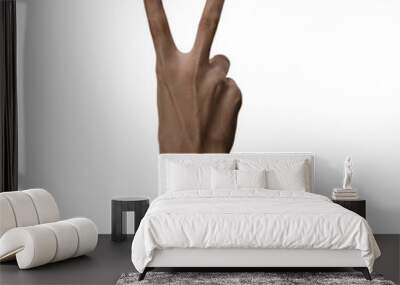 African american black hand gesture peace two sign isolated on white background Wall mural