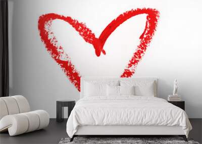 Heart love sign romantic kiss written by lipstick trace red on white background Wall mural