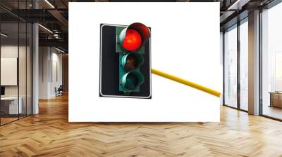 Traffic light isolated on white background is lit red Wall mural