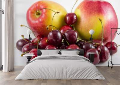 Red fresh cherries and apples Wall mural