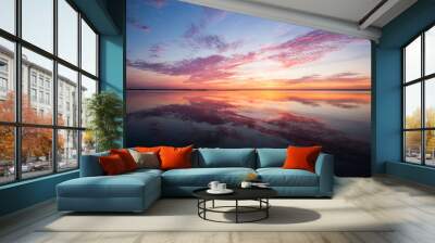 Dramatic colorful sunset over the lake Wall mural