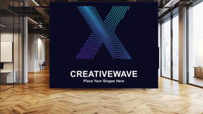 Abstract line letter X creative wave logo vector template. Suitable for business, technology, line logotype, wave pattern and nature  Wall mural