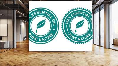 Essential oil pure nature badge logo vector. Suitable for beauty and skincare natural product label and sticker logo Wall mural