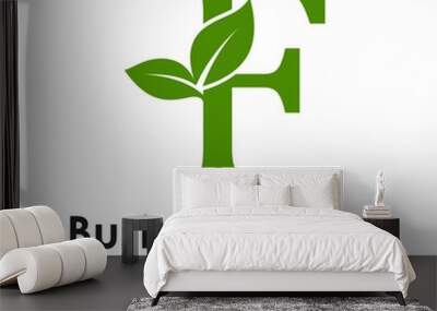 Letter F with leaf vector logo design. Suitable for business, web, nature and design Wall mural