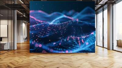 An abstract portrayal of a high-speed technology network dynamic and vibrant digital wave, illustrating themes of data flow, network connections, or futuristic technology. Wall mural