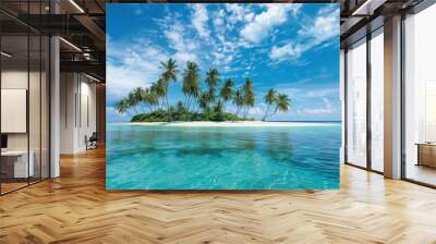 A beautiful island with palm trees and a clear blue ocean Wall mural