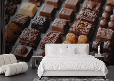 Assorted Chocolates on Display in a Neat Arrangement Wall mural