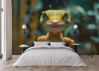 Baby Gecko: A small baby gecko, clinging to a glass terrarium wall. Wall mural