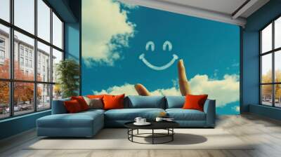 Cheerful Hand Gesture Under Bright Sky Wall mural