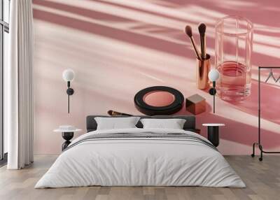 Chic Arrangement of Makeup and Accessories on Table Wall mural