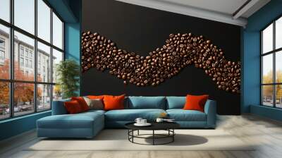 Dark roasted coffee beans forming a sinuous line on a gradient background Wall mural