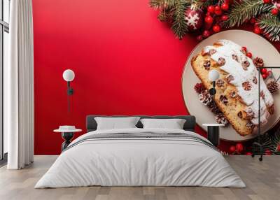 Festive Stollen Cake with Christmas Decorations Wall mural