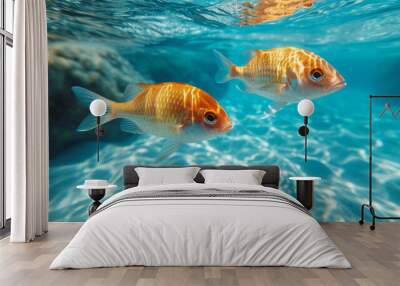 Fish swimming in a ocean, Fish in the sea with clear water Wall mural