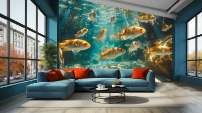 Fish swimming in a ocean, Fish in the sea with clear water Wall mural