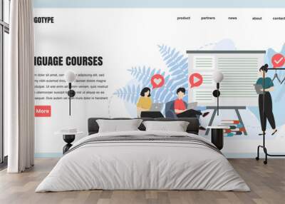 flat design concept Language courses for website and landing page template. Students learning foreign languages scene. perfect for web page design, banner, mobile app, Vector illustration Wall mural