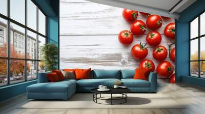 Fresh Red Tomatoes on a White Wooden Background Wall mural