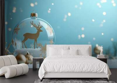 Gold Reindeer Ornament in Snow Globe with Winter Background Wall mural