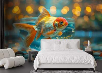 Goldfish in a clear bowl, suitable for pet care articles or aquatic themes.  Wall mural