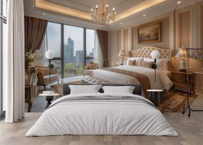 Hotel Room With Luxury Suite: High-end furniture, large space, and opulent decor with gold accents. Wall mural