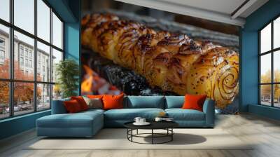 Hungary Krtskalcs Spiral shaped sweet bread rolled in sugar and cinnamon, baked on a spit, served warm. Wall mural