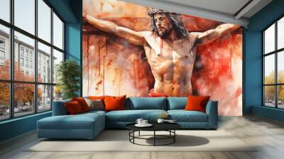 illustration The crucifixion of Jesus Christ is our Easter. Watercolor paint Wall mural