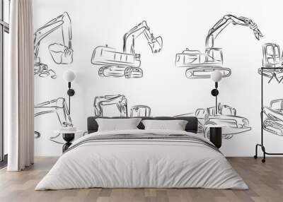 8 Bagger Zeichnungen | excavator drawnings Vector graphics Wall mural