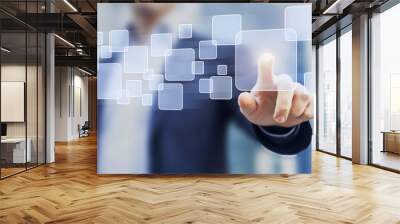 Abstract business concept, businessman touching button on a virtual interface Wall mural