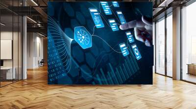 AI-Driven Workflow, Automating Data Management Analytics and Business Reports with KPIs, Predictive Insights, and Big Data Integration. Businessman touching Virtual Screen with Decision-Making Tech. Wall mural