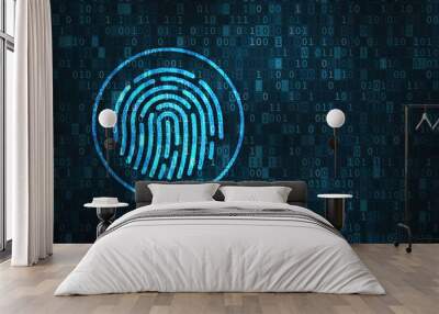 Digital fingerprint security concept, binary digits background Wall mural