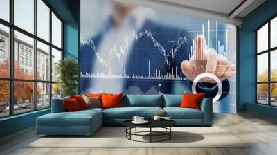 Financial portfolio and assets manager analyzing investment statistics and indicators on dashboard for trading products. Business and finance strategy. Data analytics for stock market investing. Wall mural