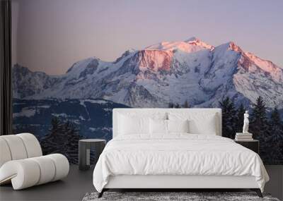 Panoramic view of Mont Blanc mountain in the Alps, sunset Wall mural