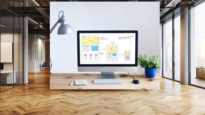 Responsive web design website wireframe sketch layout on computer screen Wall mural