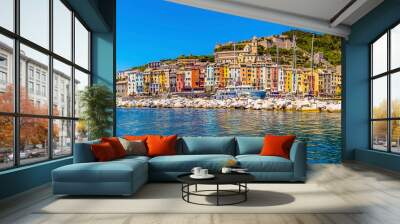 A panorama view across the breakwater and harbour of Porto Venere, Italy in the summertime Wall mural