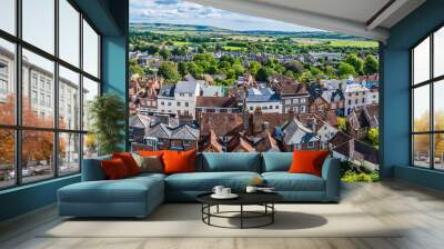 A panorama view across the High Street from the ramparts of the castle keep in Lewes, Sussex, UK in summertime Wall mural