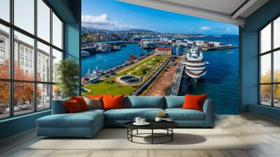 A panorama view along the cruise terminal in Vigo, Spain on a spring day Wall mural