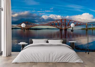 A view from the harbour at Queensferry towards the Railway Bridge over the Firth of Forth, Scotland on a summers day Wall mural