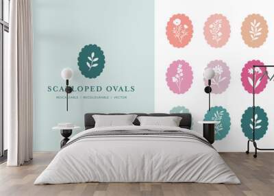 Scalloped oval botanical logo icons Wall mural