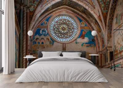 Ancient Papal basilica of San Francesco of Assisi. Art and religion. Black and white Wall mural