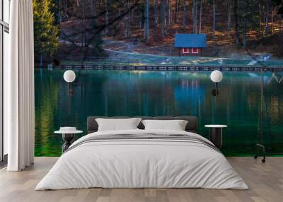 Morning in the Fusine lakes valley. Autumn reflections. Wall mural