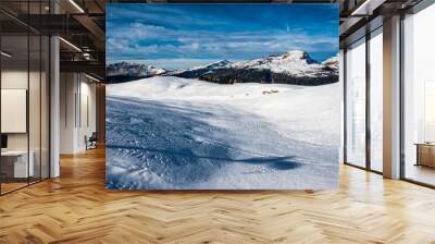 Passo Rolle and the Pale di San Martino. Dolomites in winter. Wall mural