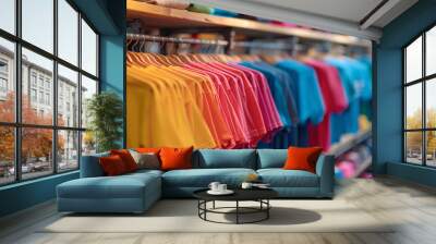 a group of colorful shirts on swingers Wall mural