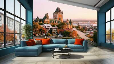 Frontenac Castle in Old Quebec City in the beautiful sunrise light. Travel, vacation, history, cityscape, nature, summer, hotels and architecture concept Wall mural