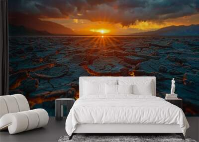 a planet earth in the water with the sun shining on it Wall mural