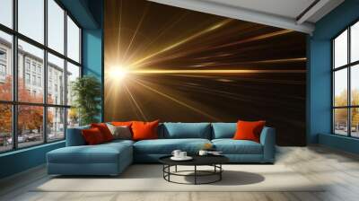 Abstract golden light rays background with lens flare effect Wall mural