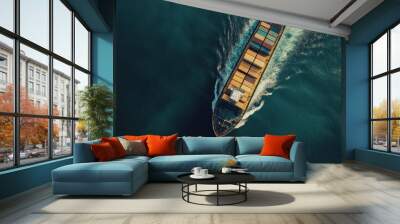 Aerial top view of a container ship in commercial business transportation and international logistics Wall mural