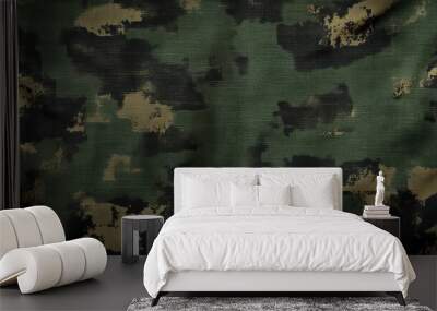 green camouflage pattern with dark brown and black details Wall mural