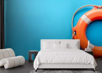 life buoy on blue background  Wall mural