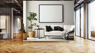 a blank white poster mockup frame with dark border in a modern and bright interior space Wall mural