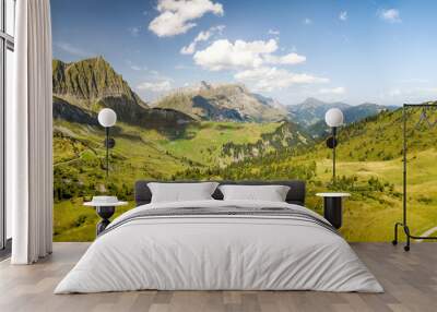 Panoramic aerial view of the moutains in the Col des Aravis in the French alps on a sunny day Wall mural