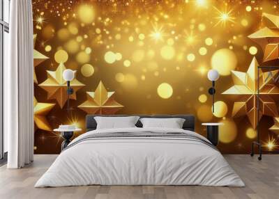 Gold Festive Christmas background. Abstract twinkled bright back Wall mural